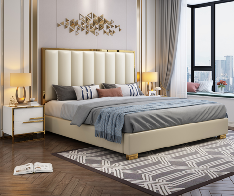 Diseño de lujo de camas dobles de hotel con cabecera, diseño de cojines. 180x200cm dormitorio de sueño.