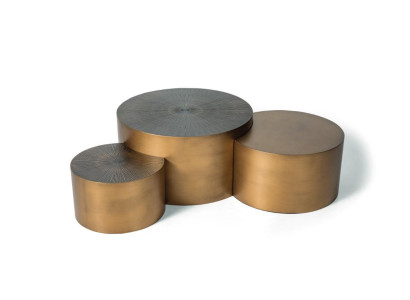 Mesa de lujo dorada Set de mesa de centro 3x Mesas redondas Sala de estar moderna Redonda