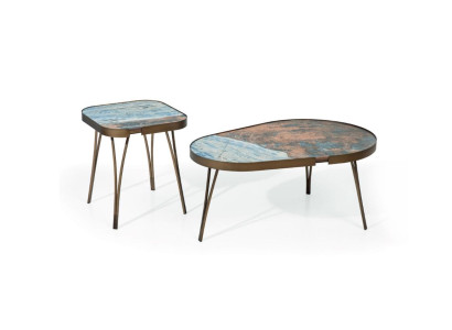 Luxur 2x Mesa de centro Acero inoxidable Muebles Sala de estar Estilo dorado Mesas de centro