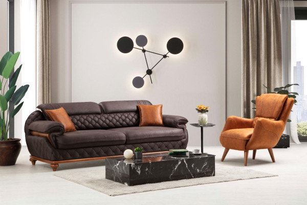 Conjunto de sala de estar moderno completo: sillón, sofá, sofá, asiento acolchado, tres plazas.