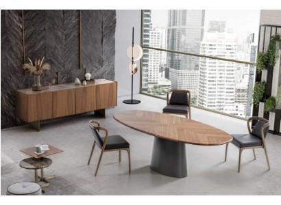 Juego de comedor de lujo con mesa de comedor de diseño moderno, 6 sillas y 2 mesas auxiliares.