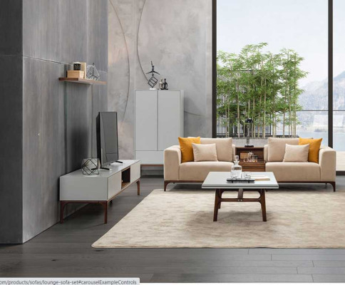 Sofá de salón de lujo de diseño moderno de madera con textiles de dos plazas