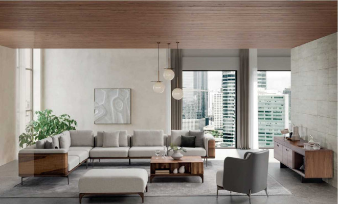 Sofá esquinero de salón en forma de L de madera moderno con un diseño de lujo - sofá esquinero.