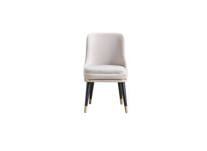 Silla de comedor moderna blanca de una plaza con pies elegantes.