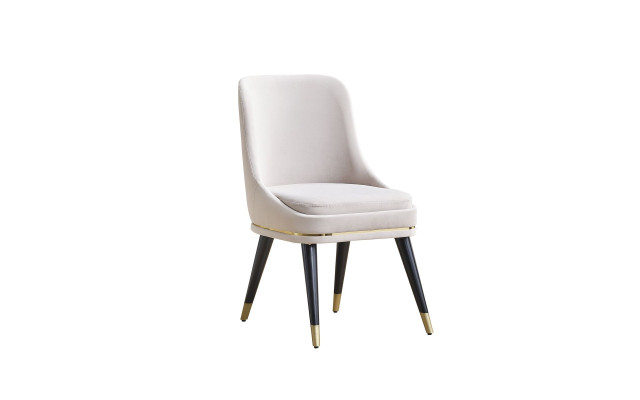 Silla de comedor moderna blanca de una plaza con pies elegantes.
