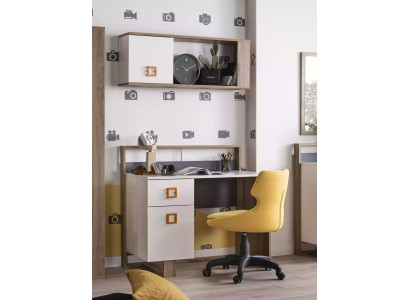 Conjunto de escritorio para habitación de niños, 2 piezas, estantería, computadora, madera blanca.