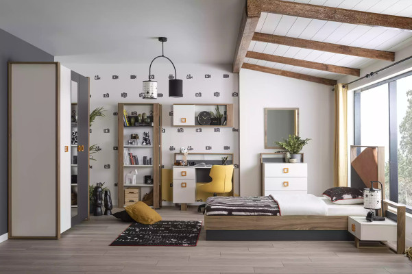 Conjunto de muebles para niños Cama infantil Habitación infantil Cama de madera Gris Set de 9 piezas