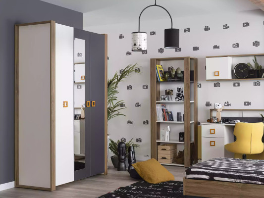 Conjunto de habitación infantil Marco de cama Conjunto de cama Escritorio Gris 5 piezas de madera