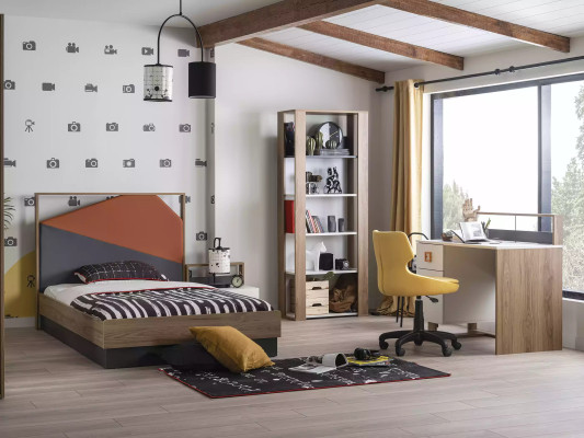 Cama completa Muebles para niños Cama infantil Habitación infantil Madera Gris Juego de 4 piezas