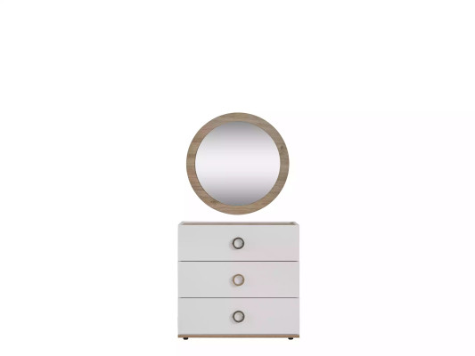 Grupo de cómoda con espejo en madera blanca, juego de armario para dormitorio.