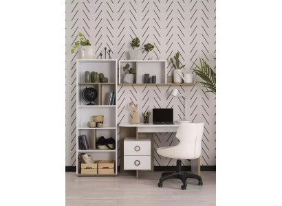 Mesa infantil Escritorio Estantería de libros Madera Blanco Conjunto de 3 piezas Diseño