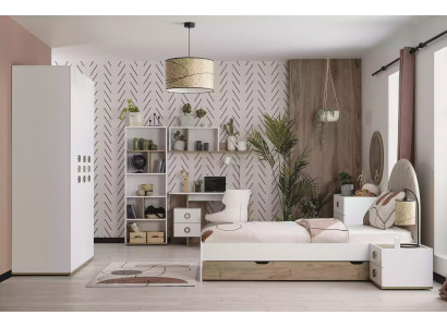 Cama infantil completa, muebles infantiles, cama de habitación infantil, madera blanca, conjunto de 8 piezas.