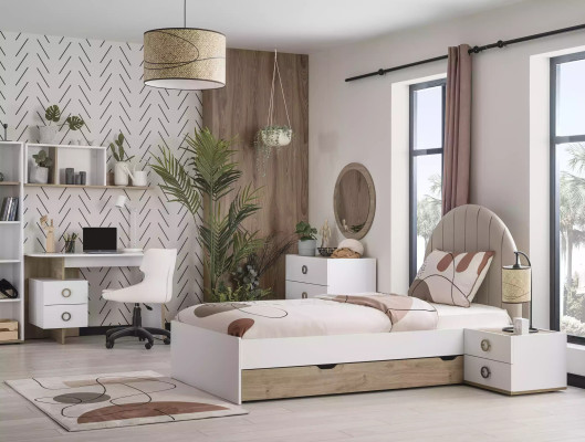 Muebles infantiles Juego completo de cama infantil dormitorio cama madera blanco conjunto de 8 piezas