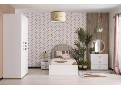 Habitación infantil Marco de cama completo Muebles infantiles Cama Madera blanco Set de 5 piezas