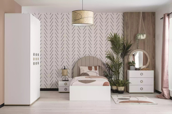 Conjunto de habitación infantil Cama completa Muebles infantiles de madera Blanco Juego de 5 piezas