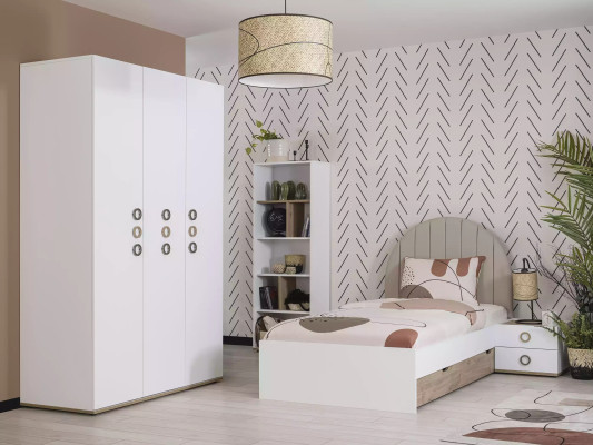 Diseño habitación infantil Cama completa Muebles infantiles de madera Blanco Set de 4 piezas Nuevo