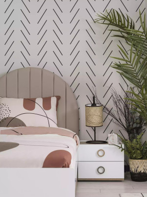 Juego de dormitorio juvenil para niños, mesita de noche, cama de madera blanca, set de 4 piezas.