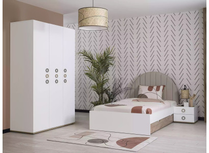 Muebles infantiles Dormitorio infantil Conjunto de cama juvenil Cama Madera Blanco Set 3 piezas