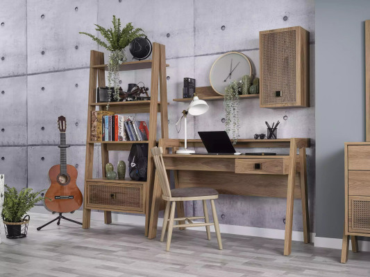 Escritorio infantil escritorio estantería de madera marrón set de 3 piezas.