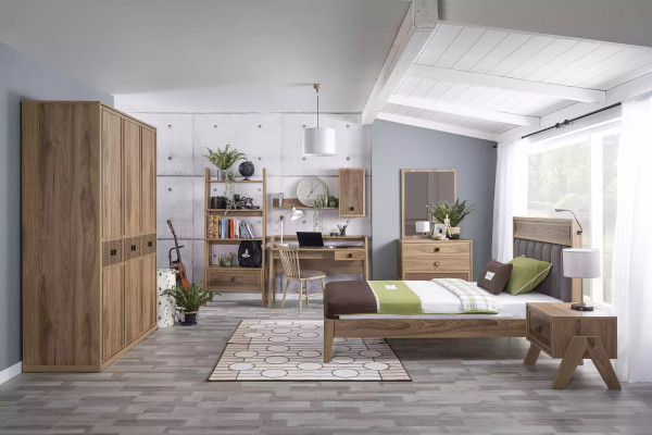 Cama juvenil completa Muebles para niños Habitación infantil Cama Madera Marrón Juego de 8 piezas