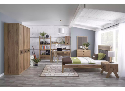 Conjunto de muebles infantiles Cama juvenil Dormitorio infantil Cama Madera Marrón Set de 8 piezas