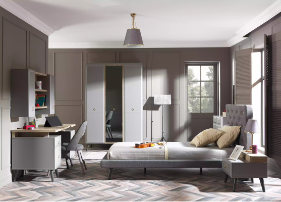 Cama juvenil completa muebles infantiles dormitorio infantil cama madera gris set 5 piezas