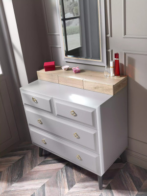 Conjunto de muebles de dormitorio juvenil completo Cama de madera Cama Gris Set de 4 piezas