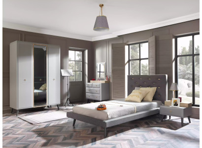 Muebles para niños Cama Completa Juvenil Habitación infantil Madera Gris Set de 4 piezas