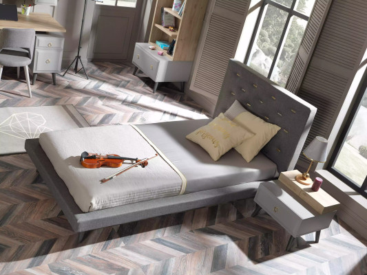 Conjunto de cama juvenil, mesita de noche, cama para habitación infantil, madera gris 120 cm, 2 piezas.