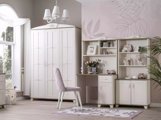 Habitación infantil completa Chesterfield muebles infantiles cama de madera rosa set de 8 piezas.