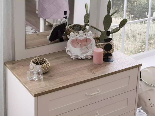 Conjunto de dormitorio armario blanco de madera 3 piezas con cómoda.