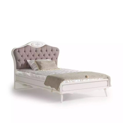 Chesterfield cama de 100 cm, marco de cama de tela de lujo gris, cama para jóvenes de madera.