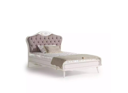 Chesterfield cama de 100 cm, marco de cama de tela de lujo gris, cama para jóvenes de madera.