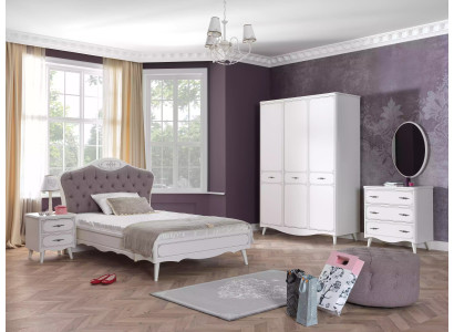 Chesterfield cama juvenil cama de 120 cm Dormitorio infantil Set de 5 piezas Gris Tela
