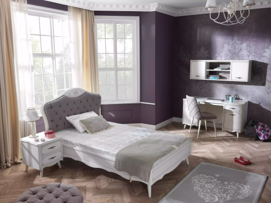 Chesterfield Marco de cama completo Cama de 100 cm Juego de 6 piezas Blanco Tela Nuevo