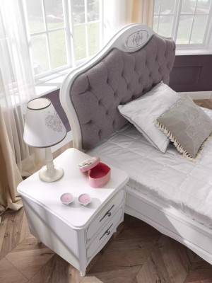 Chesterfield Marco de cama completo Cama de 100 cm Juego de 6 piezas Blanco Tela Nuevo