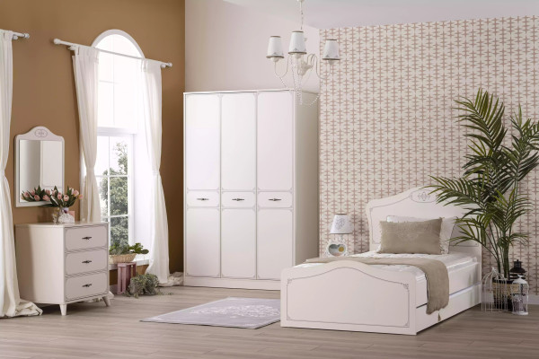 Grupo cómoda con espejo armario de madera cómodas aparador blanco de lujo.