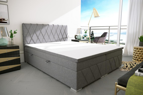 Doble cama tapizada de diseño de lujo en gris para dormitorio en tela