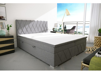 Doble cama tapizada de diseño de lujo en gris para dormitorio en tela