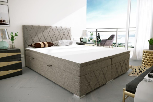 Doble cama tapizada de diseño de lujo en gris para dormitorio en tela
