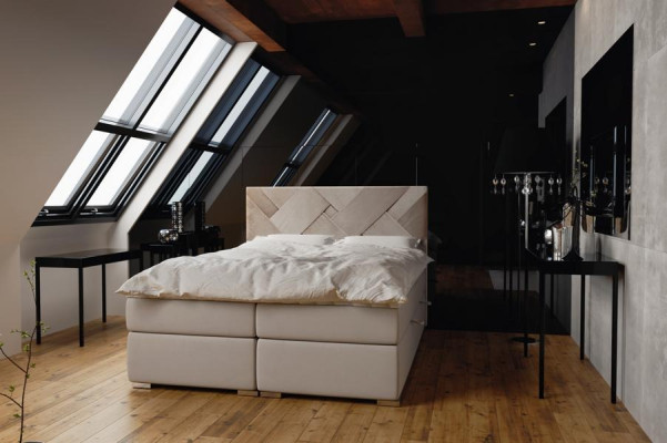 Cama de lujo, diseñador de dormitorio, muebles tapizados, cama doble moderna, cama box spring