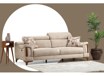 Sofá de tres plazas diseño moderno para salón en textil acolchado.