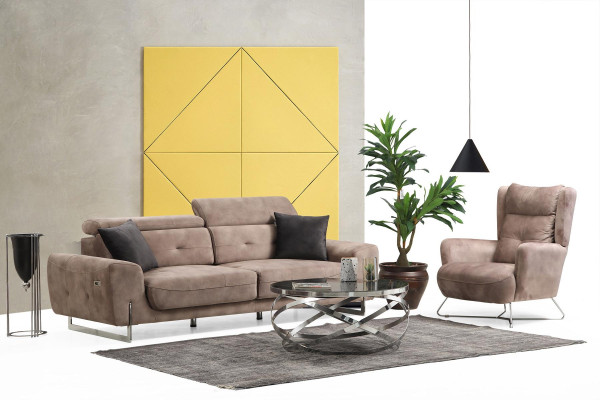 Juego de sofá de tres plazas, sofás de salón, sillones de diseño moderno en textil.