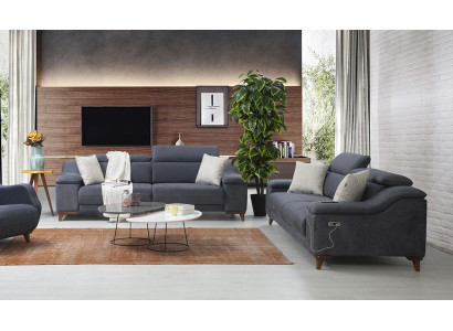 Diseño de sofá de tres plazas moderno con tapizado de tela para sala de estar. Sofá nuevo. Muebles.