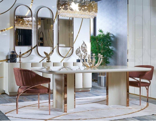 Salón Aparador blanco Espejo Material Madera con Metal Estilo Moderno