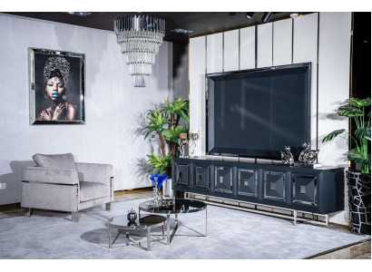 Mueble de TV, soporte para TV, sillón, mesa de centro, mesa auxiliar, sala de estar, 5 piezas, gris, nuevo.