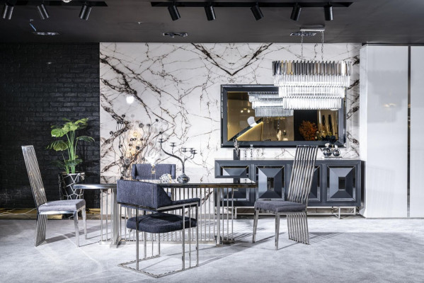 Conjunto de comedor completo con mesa de comedor, 4 sillas, aparador con espejo, conjunto de 7 piezas, mesa de comedor nueva.