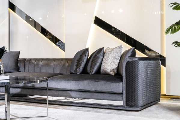 Sofá de esquina sofá sofá tapizado asiento esquina juego de salón forma de L madera con textil nuevo.