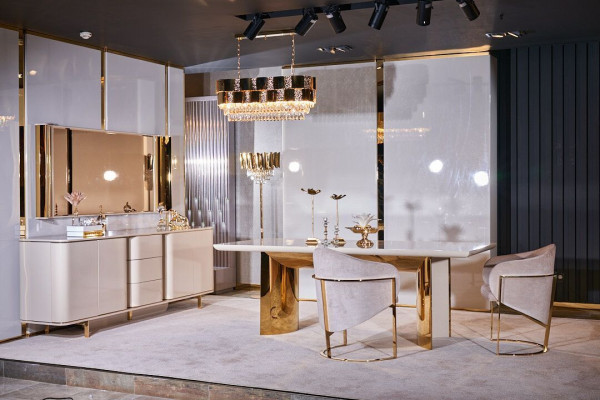 Sala de estar Aparador Espejo Material Madera con Metal Estilo Moderno Beige