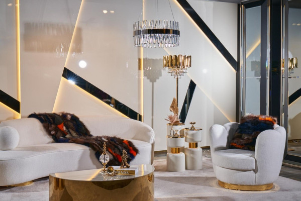 Silla diseño sala de estar tapizada madera textil acolchada moderna de lujo